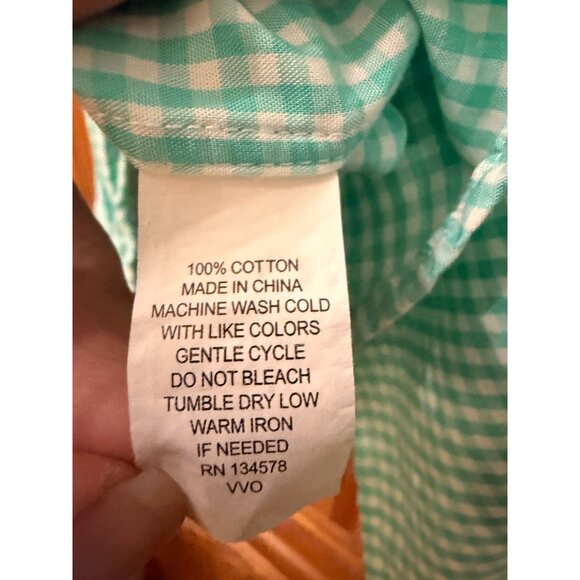 Vineyard Vines Mens Whale Shirt Button-Down Green White Gingham Size Medium - Picture 6 of 6